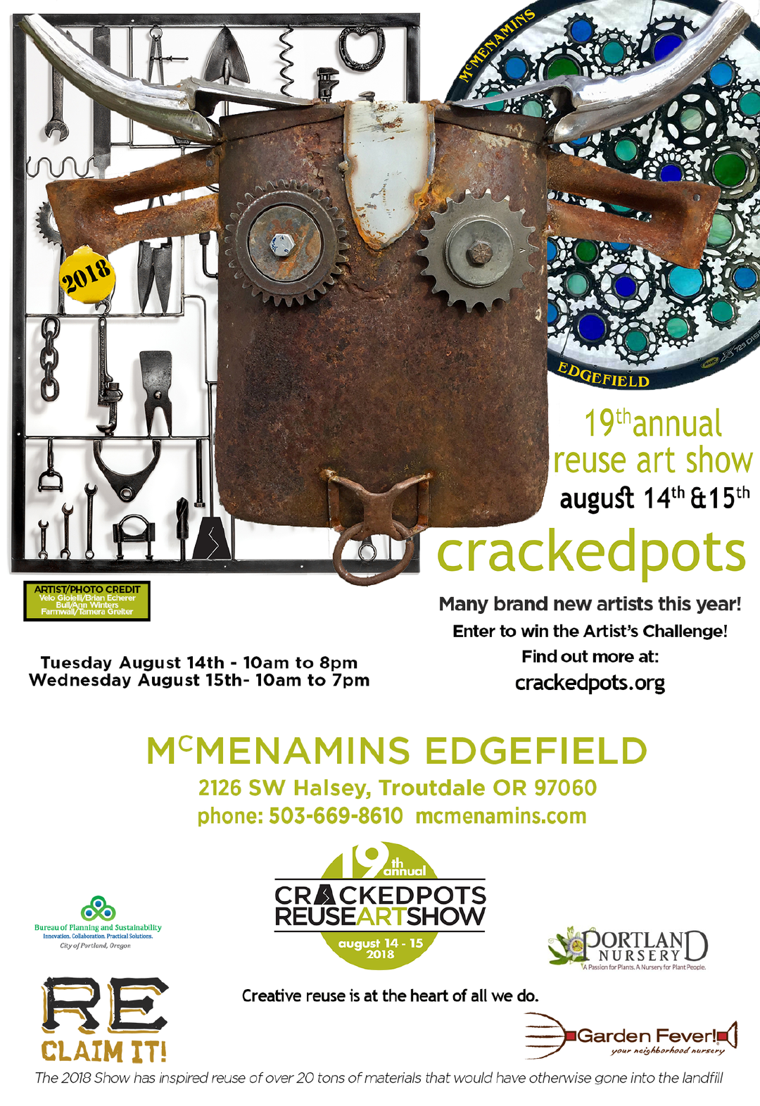 Cracked Pots Re-Use Show postcard, 2018
